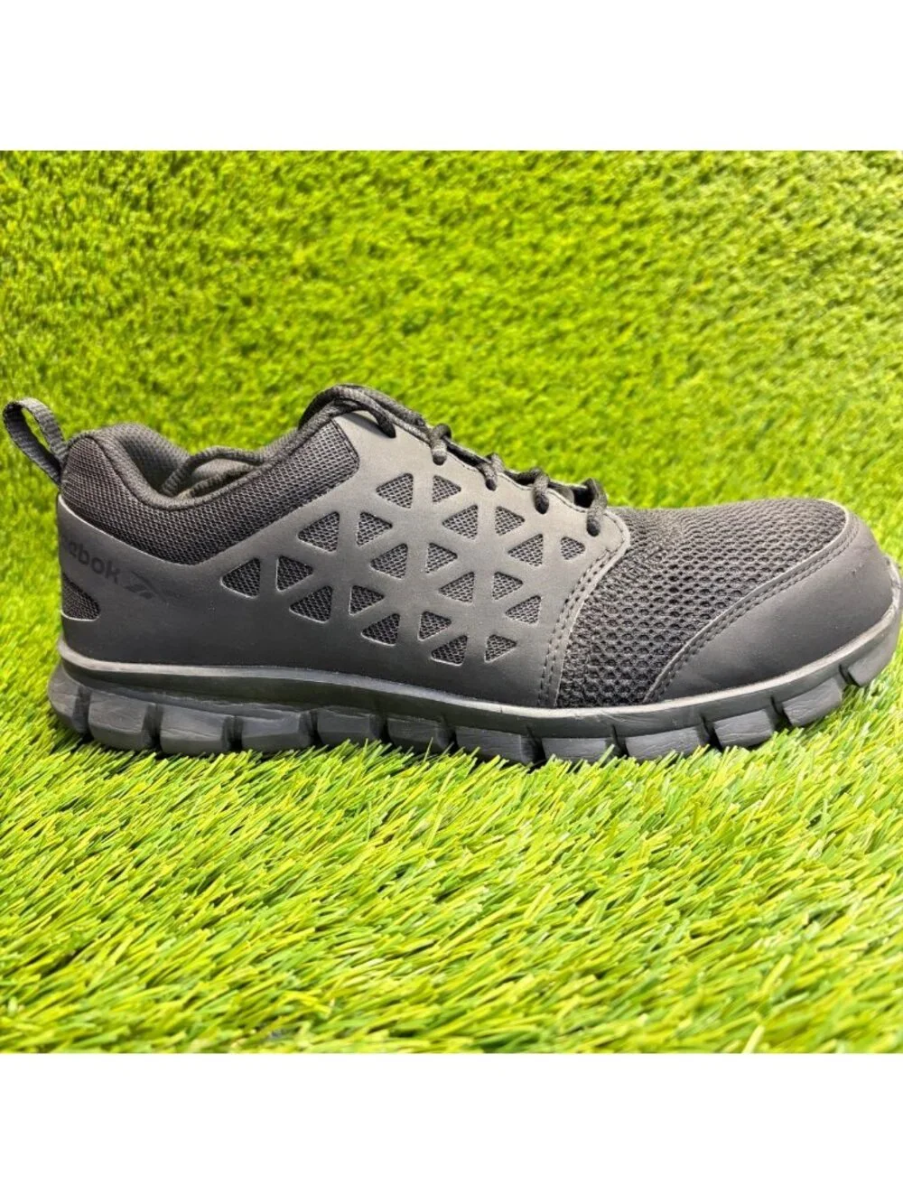 Reebok Sublite Cushion Mens Size 9.5W Black Gray Composite Toe Safety Work Shoes